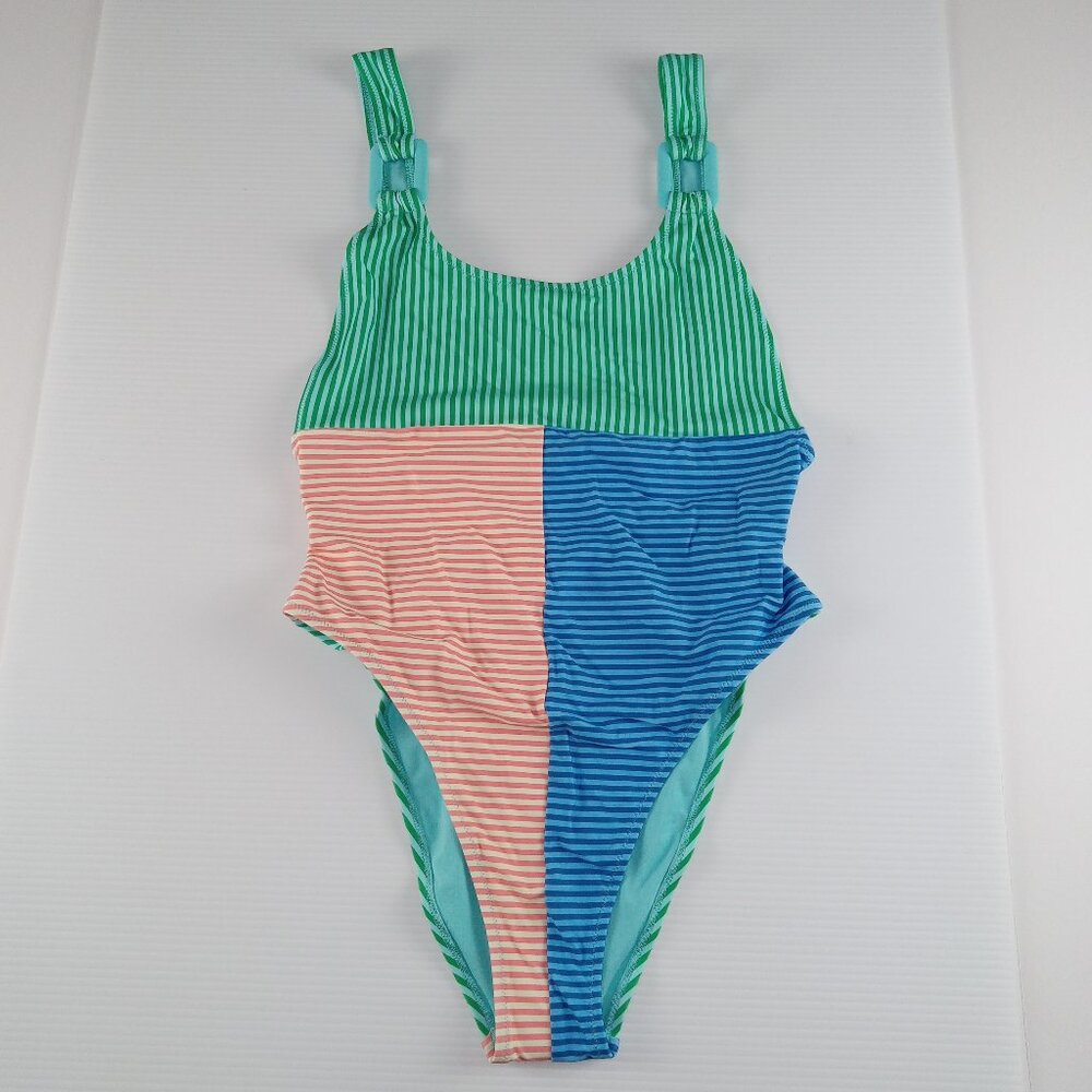 Aerie Women's Ring Birthday Scoop Cheekiest One Piece Swimsuit Size M Striped